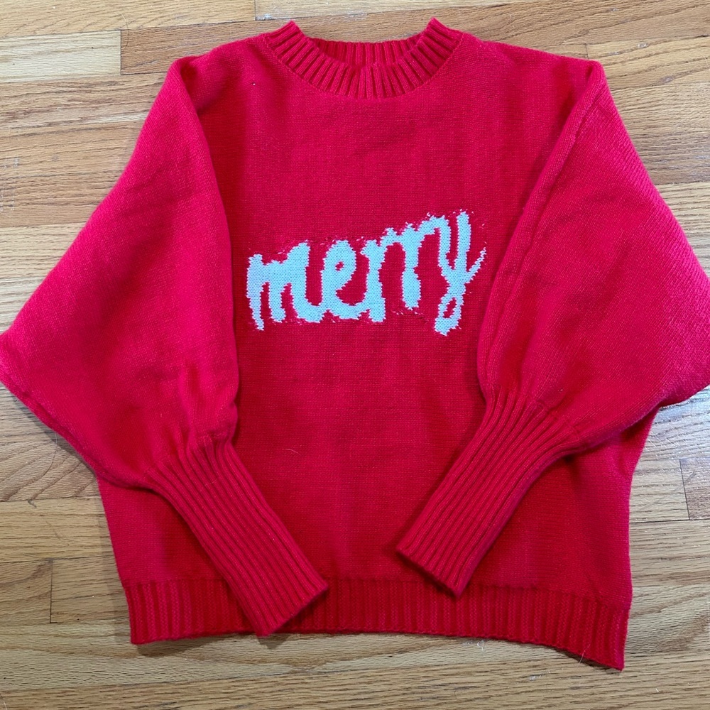 Woman’s Christmas sweater. Red. Size large.
